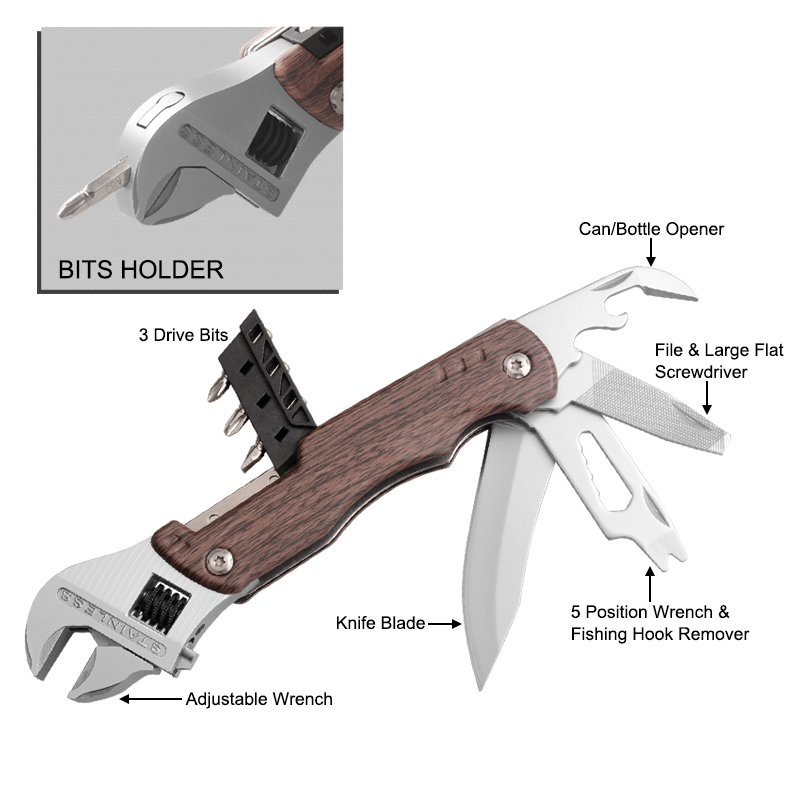 #8493AS-CAMO Multi Function Wrench with Wooden Handle