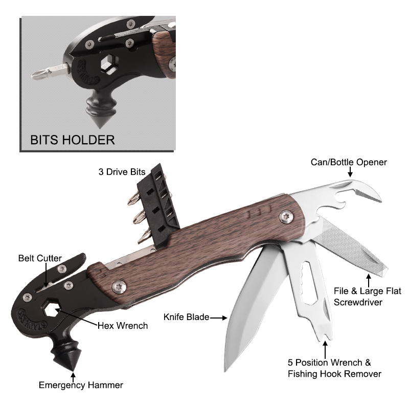 #8494AS-CAMO Multi Function Hammer with Wooden Handle
