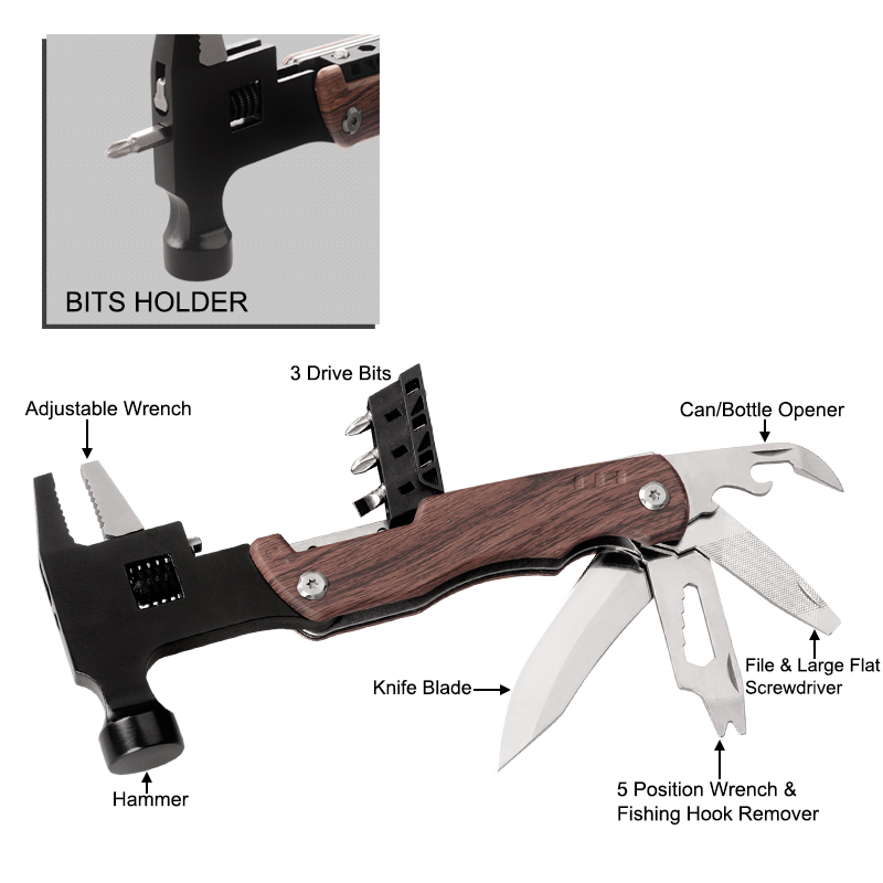 #8496AM-CAMO Multi Function Hammer with Wooden Handle