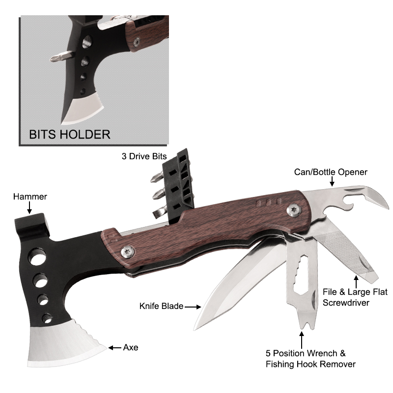 #8499AM-CAMO Multi Function Axe with Wooden Handle